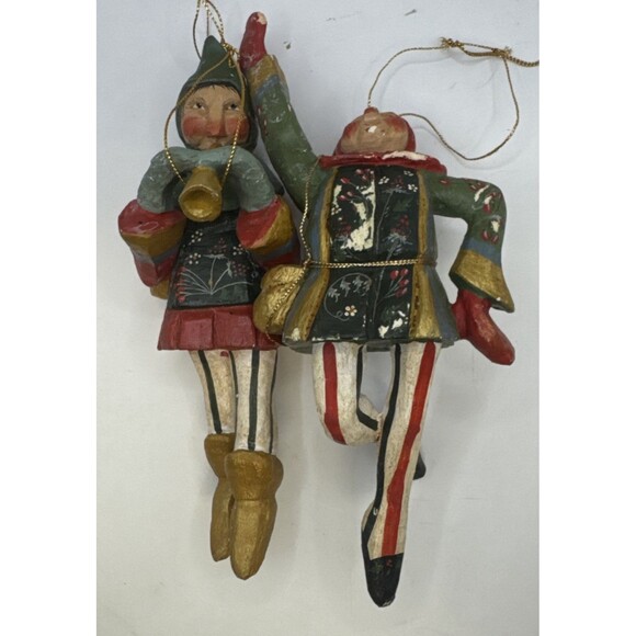 2 VTG HOFH Lord A Leaping Piper Piping Wooden Ornaments 12 Days Of Christmas - Picture 1 of 13